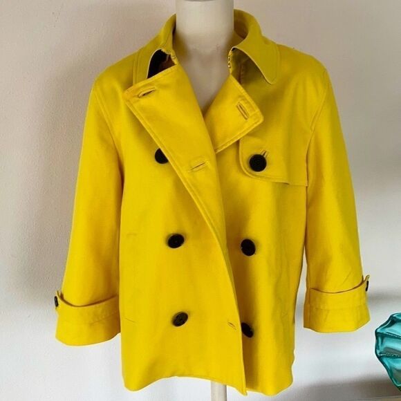 Lauren Ralph Lauren Cropped Trench Cropped double breast yellow black buttons L - Picture 3 of 16
